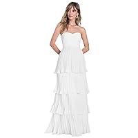 Long White Dresses for Wedding Strapless Prom Dresses 2024 Ruffle Formal Bridesmaid Dresses for Women Size 4