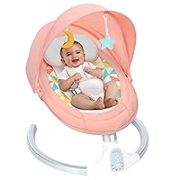 Bioby Electric Baby Swing for Infants, Portable Baby Swing for Newborn Boy Girls with 5 Swing Speeds, Bluetooth Touch Screen/Remote Control, Baby Rocker Chair with Music Speaker 5 Point Harness Pink