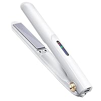 Cordless Hair Straightener and Curler 2 in 1 Ceramic Flat Iron Mini Wireless Portable Travel Hot Tools Straight Curl for Women Men USB Rechargeable with Pouch White (White)