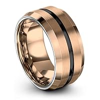 Tungsten Wedding Band Ring 8mm for Men Women Bevel Edge 18K Rose Gold Grey Black Brushed Polished