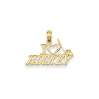 14k Yellow Gold Polished I Love Hockey Charm Pendant Necklace Measures 11.6x21.6mm Wide 0.7mm Thick Jewelry for Women