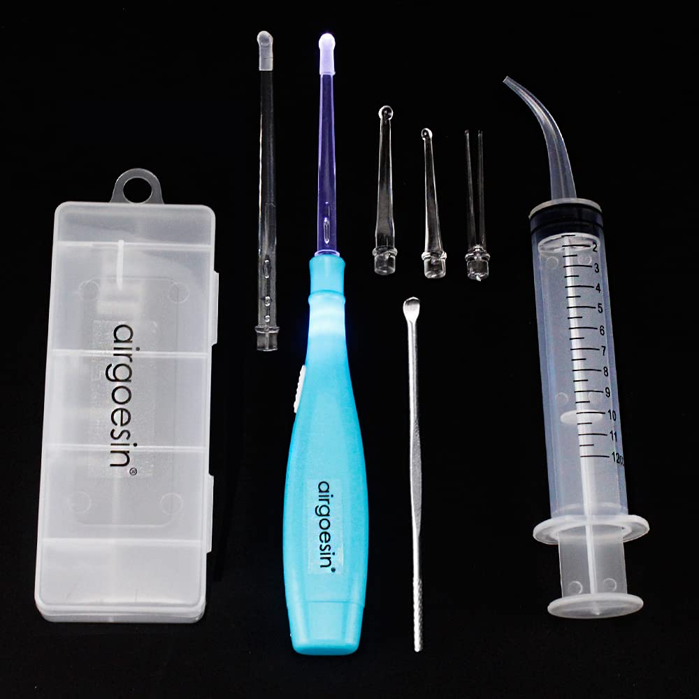 Airgoesin™ Upgraded Tonsil Stone Remover Tool, Blue, 5 Tips, Tonsillolith Pick Case + 1 Irrigator Fresh Breath Oral Rinse