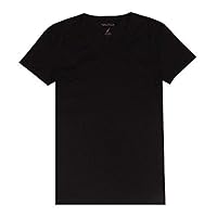 Nautica Women Solid Short Sleeve V-Neck T-Shirt (M, Black)