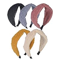 Knotted Wide Headbands for Women, 5Pcs Cross Knot Hair Hoop Knot Headbands Womens Elastic Turban Boho Bandeau Hair Accessories for Washing Face