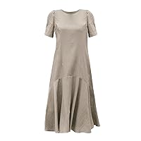 Women's Summer Dress Ladies Women's Casual Summer Ts Knee Length Mini Print Dress(Beige,4X-Large)