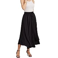 Maxi Skirts for Women with Pockets Long Midi Length Floral Casual Skirt for Beach Party Holiday Black