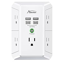 Multi Plug Outlet Extender - ALESTOR 3 Sided Surge Protector Power Strip Wall Adapter Spaced with 5-Outlet Splitter and 4 USB Ports(2 USB C Ports) for Home, Office, ETL Listed, White