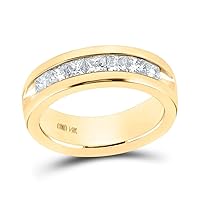 The Diamond Deal 14kt Yellow Gold Mens Princess Diamond Wedding Single Row Band Ring 1-1/2 Cttw