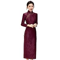Long-Sleeved Mother of Bride Cheongsam and Thickened Winter Chinese Wedding Dress Women Qipao