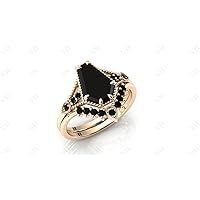 Generic 1.5 CT Art Deco Coffin Shaped Black Onyx Engagement Ring Set 10k Gold Vintage Black Onyx Antique Wedding Ring Set Anniversary Ring Set Gift For Her