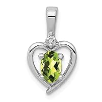 925 Sterling Silver Polished Open back Peridot and Diamond Pendant Necklace Measures 16x10mm Wide Jewelry Gifts for Women