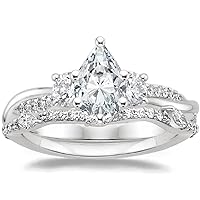 2 ct Pear Engagement Rings For Women Halo 2 pcs Moissanite Wedding Rings Set 925 10K 14K 18K Rose Yellow White Gold Pear Cut Classic Bridal Set Wedding Rings