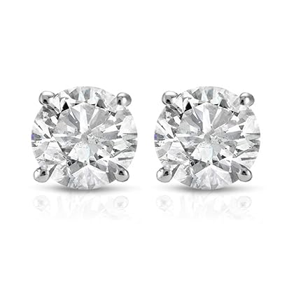 Certified 1 Ct T.W. Round-Cut Natural Diamond Studs Women's Earrings in 14k White or Yellow Gold
