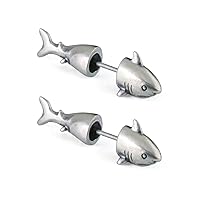 1 Pair Shark Stud Earrings Men and Women Trend Hip Hop Punk Cold Wind Earrings Fashion Retro Fish Split Earrings