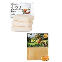 O Naturals 3pc Coconut Soap & 1pc Citrus Soap Bundle - Women & Men's Bar Soap, Organic & Natural Soap for Men & Women, Citrus Mens Soap 100% Vegan Cold Process Scented Premium Essential Handmade