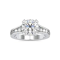 VVS Certified Solitaire Ring in 18K White/Yellow/Rose Gold with 1.2 Ct Baguette Natural & 2.5 Ct Center Round Moissanite Diamond Engagement Ring for Women | Promise Ring for Her (IJ-SI, G-VS2)