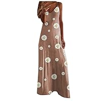 XJYIOEWT Spring Dresses for Women 2024 Longsleeve, Women's Elegant Dress Loose Fashion Dess Sleeveless Floral Printed M