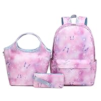 Daisy Galaxy or Butterfly Print Backpack for Girls Kids Bookbag for Elementary School 3Pcs School Bag with Lunch Bag