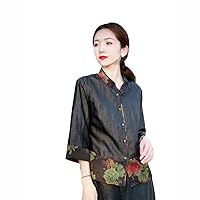 Chinese Vintage Style Tang Suit Traditional Top Cheongsam Top Floral Printing Ancient Blouse National Style Loose Blouse