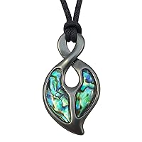 Kiara Jewellery Maori Twist or Pikorua Symbol Pendant Necklace Inlaid With Natural bluish Paua Abalone Shell on 16