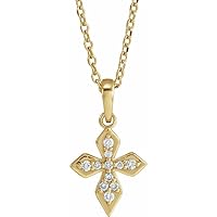14k Yellow Gold Round Natural Diamond I1 G h 16 18 Inch Polished Petite Religious Faith Cross Necklace Jewelry for Women