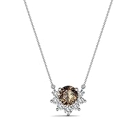 Round Smoky Quartz & Diamond 0.47 ctw Women Half Halo Pendant Necklace 14K Gold