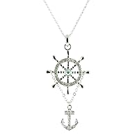 Clear Crystal on Silver Plated Anchor and Buoy Nautical Sailor Necklace