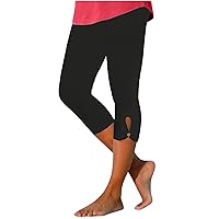 Leggings for Women UK 3/4 Length Leggings Capris Athletic Leggings Workout Pants Gym Active Wear Outfits High Waisted Sport Running Pants Solid Color Slim Fit Hollowed Out Trousers