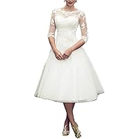 Long Sleeves Lace Short Tea Length Wedding Dress Gown Bridal Gowns Womens Dresses