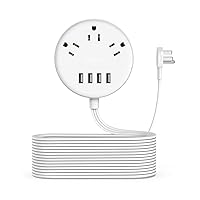 25 FT Flat Extension Cord, Ultra Thin Flat Plug Power Strip with 4 USB Ports 3 Outlets, Wall Mounted, 25FT Long Extension Cord with Multiple Outlets for Home Office, Indoor, Living Room, White