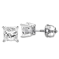 14K Gold Plated 925 Silver 0.18CTW Clear D/VVS1 Princess Cut Diamond Solitaire Stud Earrings For Unisex (3mm)