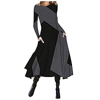Long Sleeve Crew Neck Dress for Women 2024 Trendy Maxi Dress with Pockets Spring Boho Dresses S-3XL