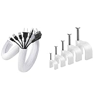AGPTEK White Cable Sleeve Cover 2 Pack 5ft - 1.2inch and 500pcs Cable Clips with Steel Nails 4mm 5mm 6mm 8mm 10mm