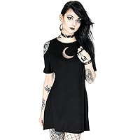 Restyle Crescent Moon Tunic Gothic Rock Punk Emo Occult Fashion Women's Black Cotton Cold-Shoulder Mini Dress