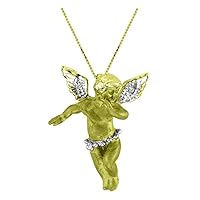 Rylos Diamond Cherub Angel Pendant Necklace Set in 14K White Gold with 18