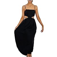 Casual Dresses for Women,Summer Sexy Cut Out Off Shoulder Camis Dress Spaghetti Strap Solid Backless A Line Maxi Dress