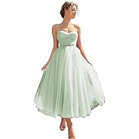 Basgute Tulle Tea Length Prom Dresses for Women Corset Sweetheart Spaghetti Straps Teens Formal Evening Party Gowns