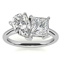 10K/14K/18K Solid White Gold Engagement Ring, 2 TCW Princess & Pear Brilliant Cut Handmade Moissanite Diamond Ring, Solitaire Wedding / Bridal Ring Set for Women/Her, Anniversary / Promise Gifts