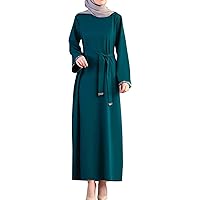 Women's Casual Solid Muslim Dresses Abaya Islamic Arab Kaftan Dress Long Sleeve Plus Size Maxi Dress for Women