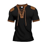 Men's T Shirt May Khaki Ho Short Sleeve Tie Neckline Top Solid Color T Shirt Blouse Gifts for Men