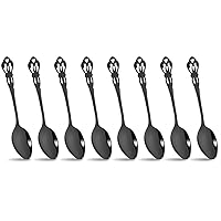 8-Piece Teaspoon Coffee Spoons Set Vintage Stainless Steel Black Mini Small Spoons Set Flatware Set Mirror Polished, Dishwasher Safe for Home, Wedding, Party