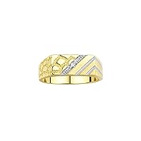 Rylos Mens Rings Yellow Gold Plated Silver Classic 1/2 Nugget Design Ring with Genuine Diamonds Rings For Men Men's Rings Silver Rings Sizes 8,9,10,11,12,13 Mens Jewelry