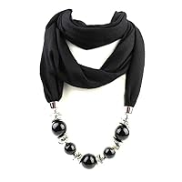[Dorime] Women's Fashion Neckerchief Ring Scarf Necklace Beaded Solid Color Jewelry Shawl, Black