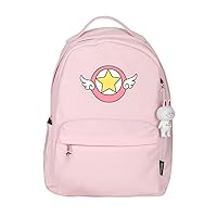 Cardcaptor Sakura Anime Backpack with Rabbit Pendant Women Rucksack Casual Daypack Bag Pink