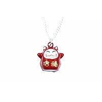 Maneki-Neko Lucky Cat Maneki Mini Bling Chain Necklace 45 cm Red Manga