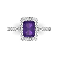 1.95 Brilliant Emerald Cut Solitaire W/Accent Natural Purple Amethyst Anniversary Promise Wedding ring Solid 18K White Gold