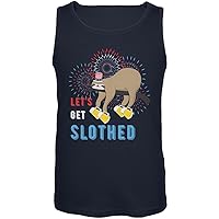 Old Glory 4th of July Beer Drinking Sloth Let's Get Slothed Mens Tank Top