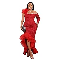 Size Evening Party Dresses Women Off Shoulder One Sleeve Robes Tiered Ruffle Mermaid Dress Elegant