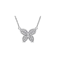 14k White Gold Plated 925 Sterling Silver 0.12 Ct Round Cut White Diamond Butterfly Pendant Necklace for Her