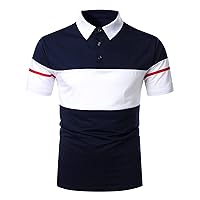 Polo Shirts for Men,Short Sleeve Golf Sport Shirt Summer Patchwork Button Top Regular Fit Blouse Outdoor Tees